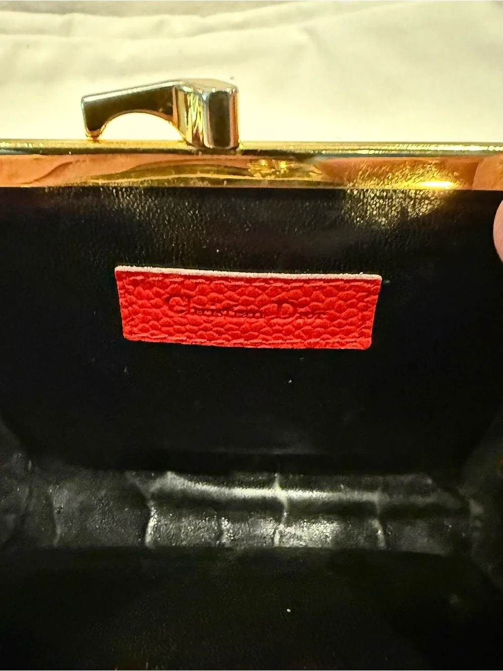 Dior Red Pebbled Leather Compact Coin Purse Wallet with Gold Hardware